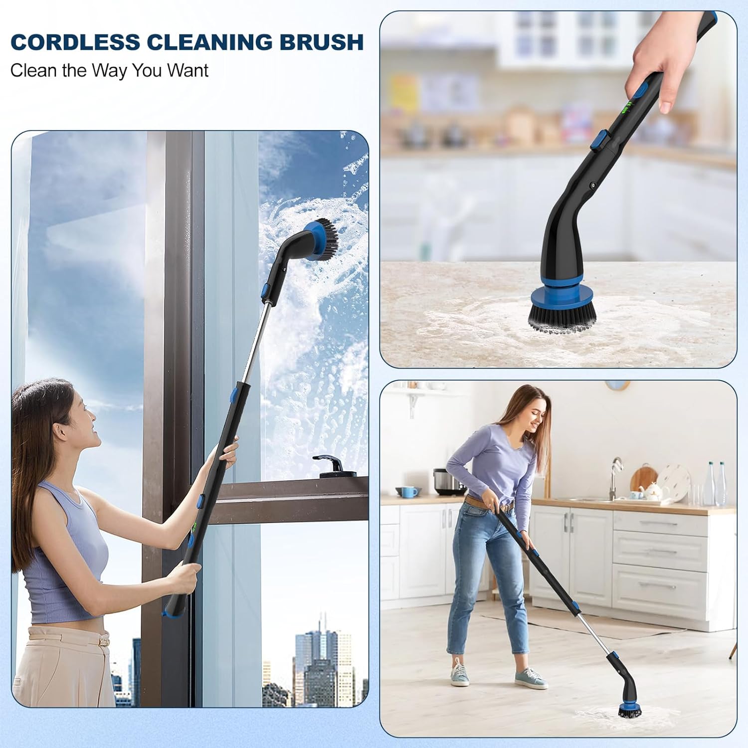 Electric Cordless Spin Cleaning Brush Scrubber 4 Replaceable Brush Heads Shower Bathroom Kitchen Tub Tile Floor-Brush Scrubbers-LifeGetsEasy