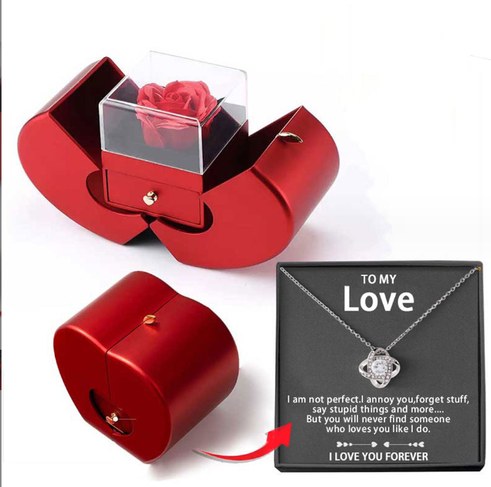 Valentines Day Red Apple Jewelry Box Necklace With Flower-Gift-LifeGetsEasy