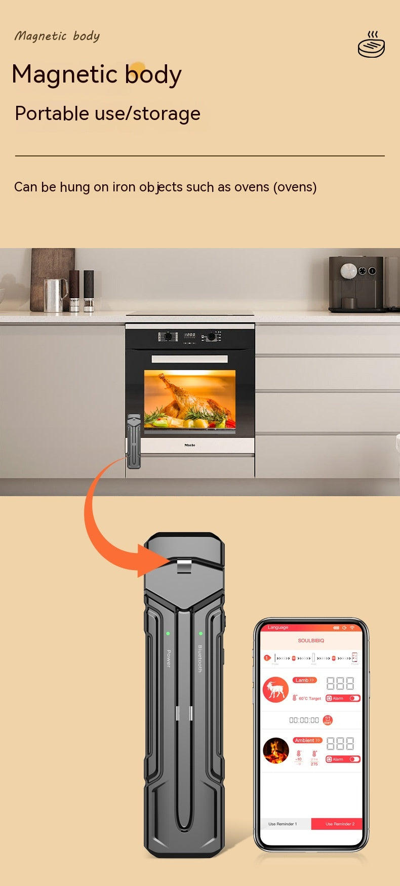 Wireless Bluetooth Electric Kitchen Protein Chicken Steak Beef Turkey Oven Thermometer-Thermometer-LifeGetsEasy